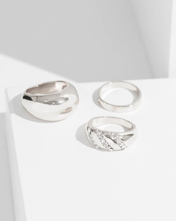 Colette by Colette Hayman Silver Crystal Band Ring Pack