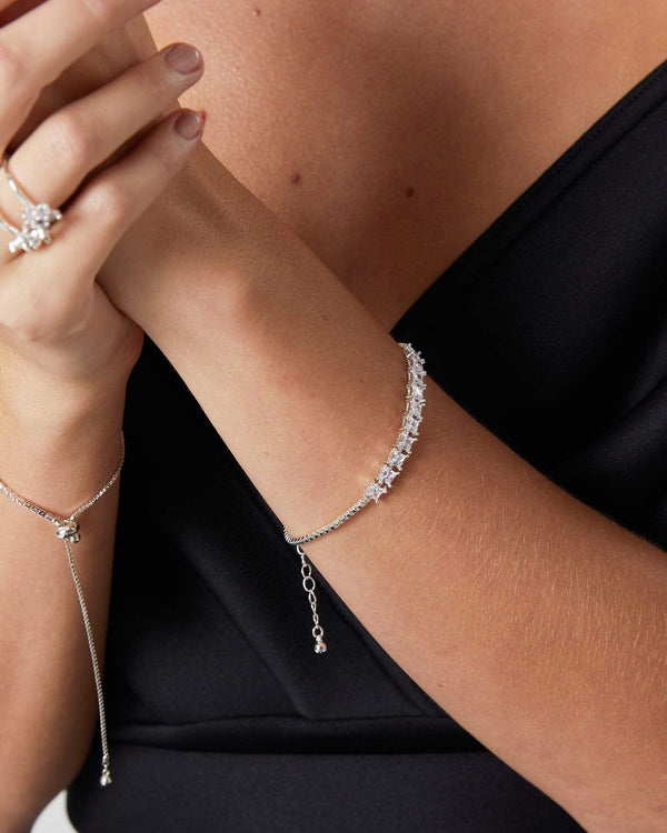 Silver Crystal Box Chain Bracelet | Wristwear