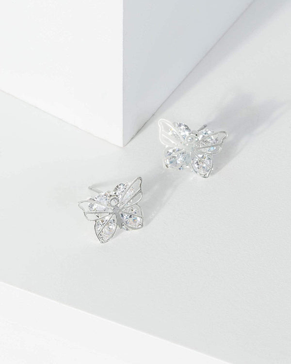 Silver Crystal Butterfly Stud Earrings | Earrings