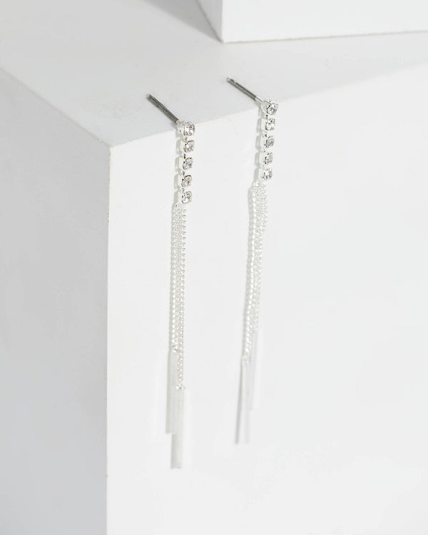 Colette by Colette Hayman Silver Crystal Chain Drop Earrings