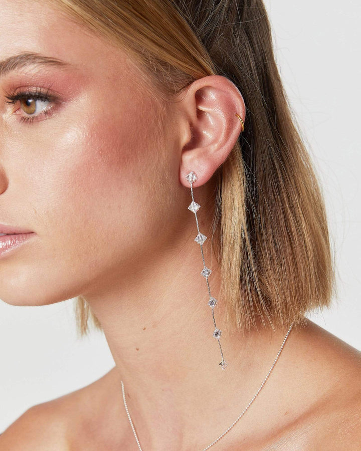 Silver Crystal Chain Drop Earrings | Earrings