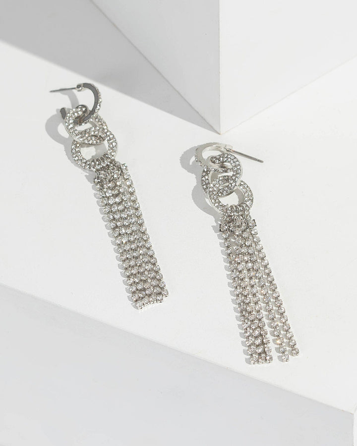 Silver Crystal Chain Drop Earrings | Earrings