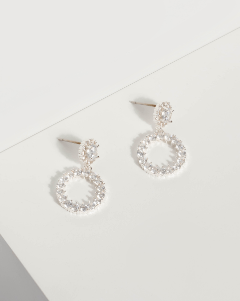 Silver Crystal Circle Drop Earrings | Earrings