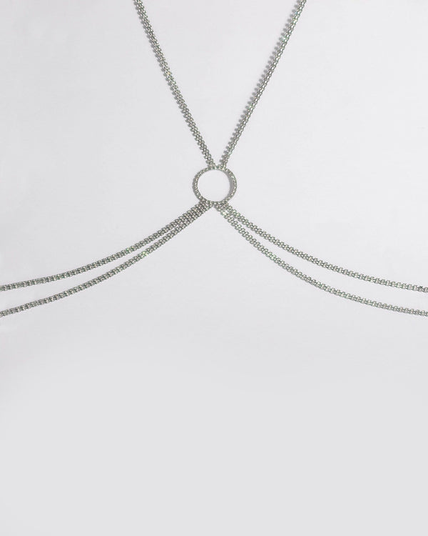 Silver Crystal Circle Pendant Body Chain | Necklaces