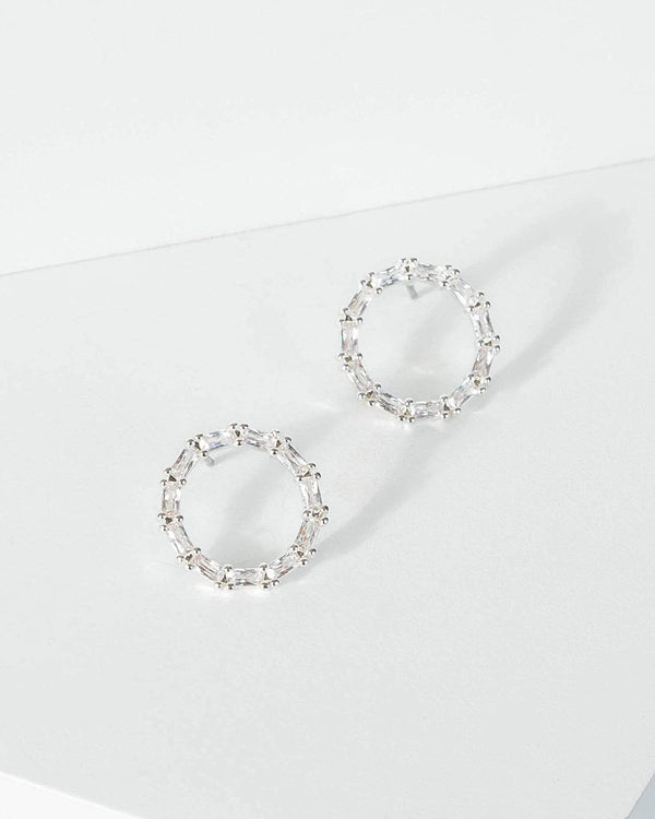 Silver Crystal Circle Stud Earrings | Earrings