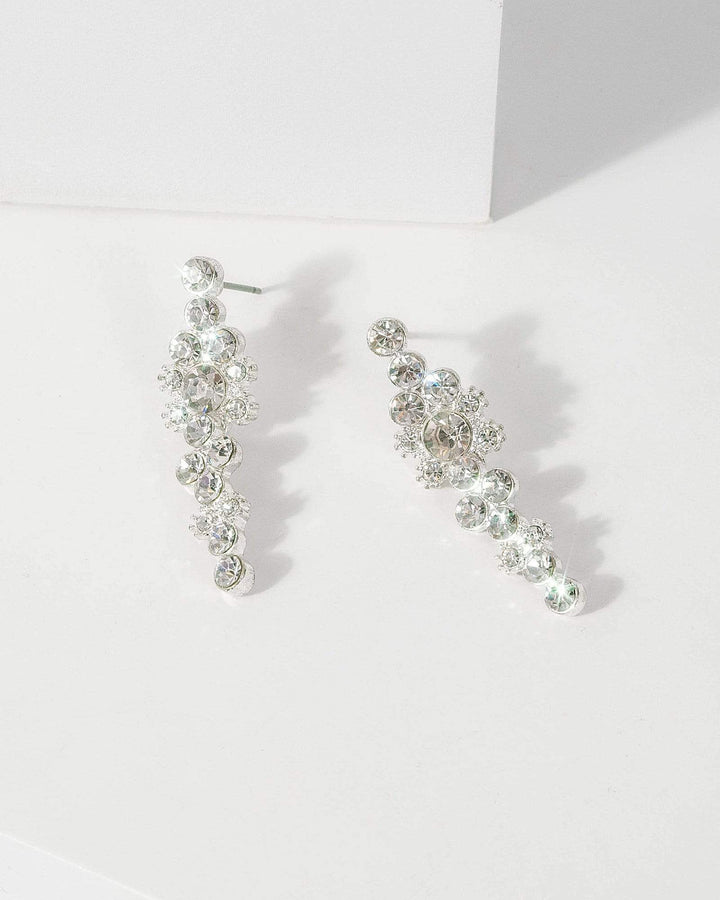 Silver Crystal Cluster Drop Earrings | Earrings