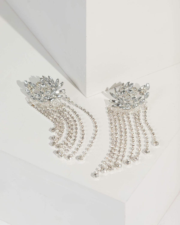 Silver Crystal Cluster Drop Earrings | Earrings