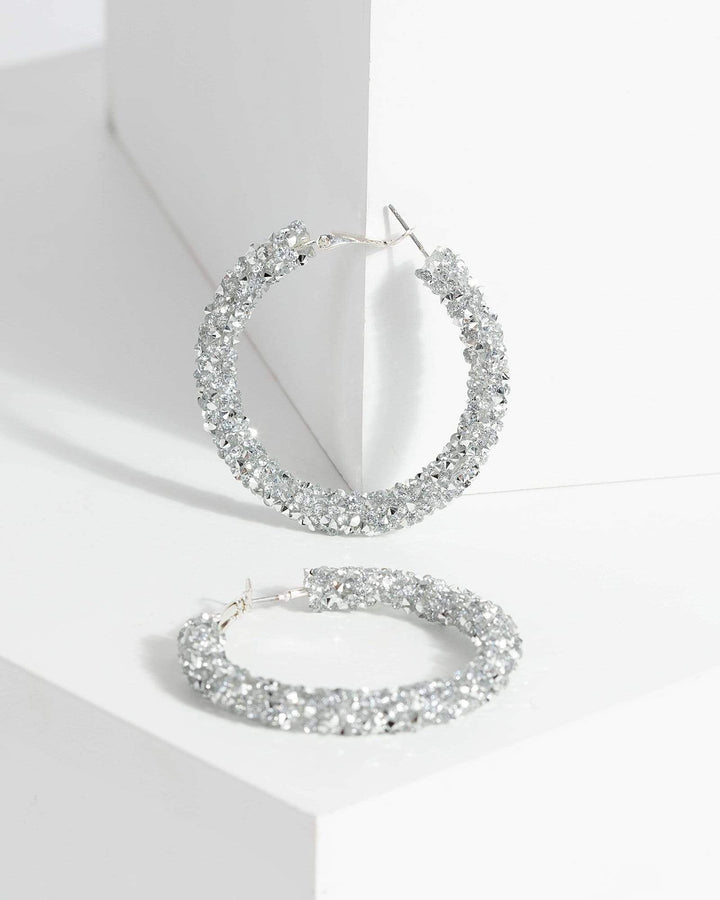 Silver Crystal Cluster Hoops Earrings | Earrings