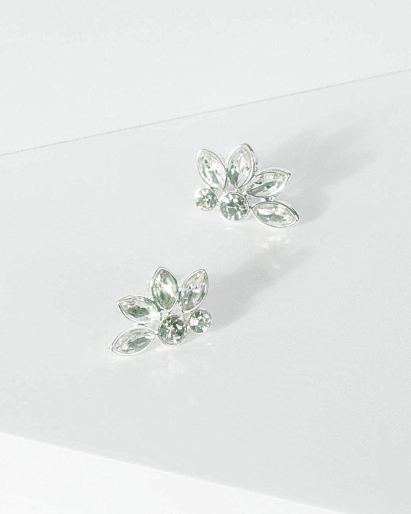 Silver Crystal Cluster Stud Earrings | Earrings