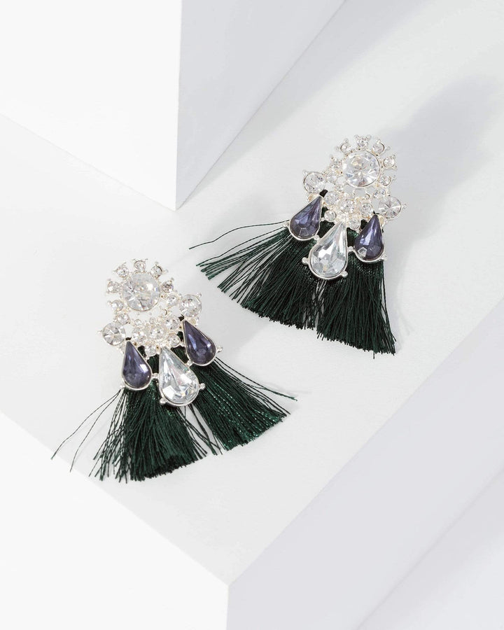 Silver Crystal Cluster Tassel Earrings | Earrings