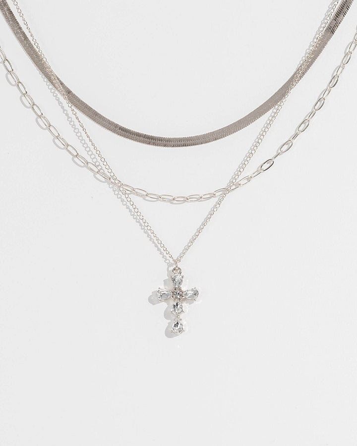 Colette by Colette Hayman Silver Crystal Cross Layer Necklace