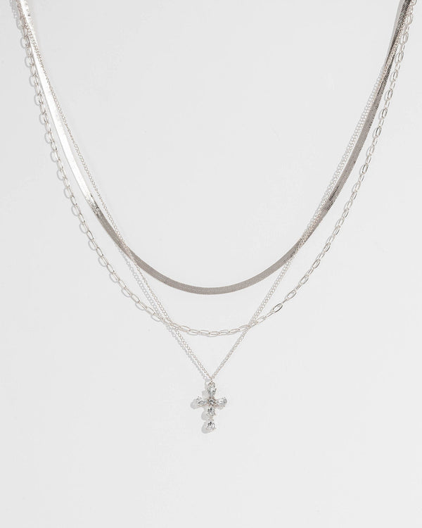 Colette by Colette Hayman Silver Crystal Cross Layer Necklace
