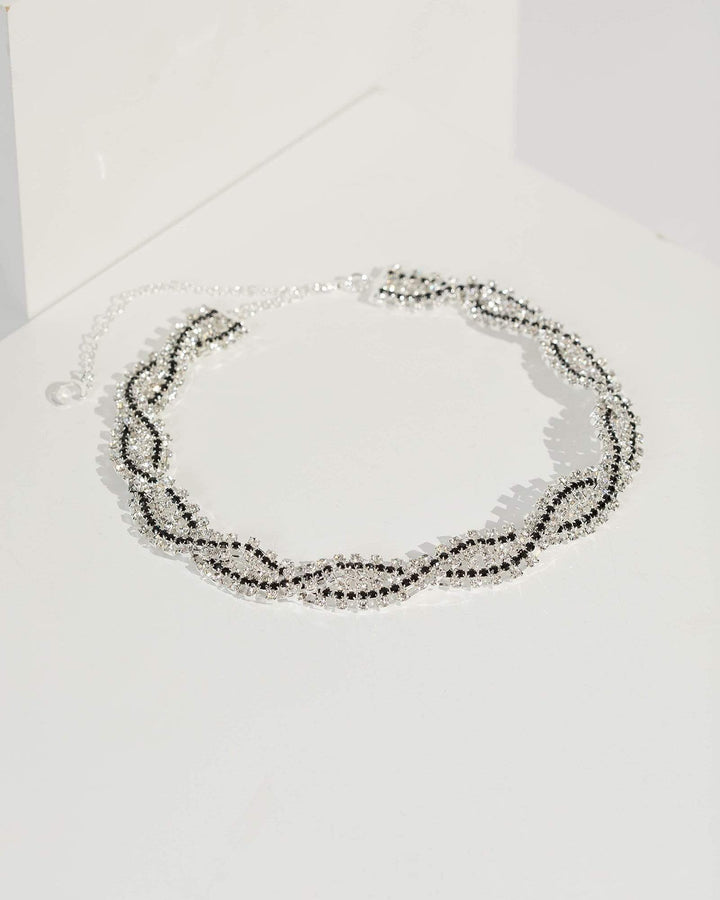 Silver Crystal Crossover Detail Necklace | Necklaces