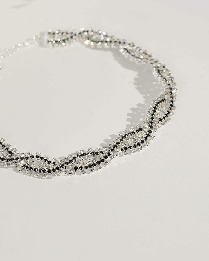 Silver Crystal Crossover Detail Necklace | Necklaces