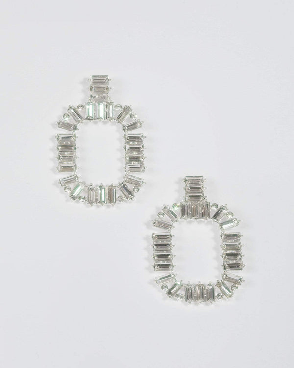 Silver Crystal Door Knocker Earrings | Earrings
