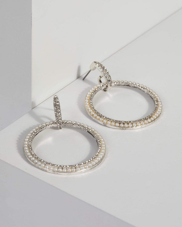 Silver Crystal Drop Hoop Earrings | Earrings