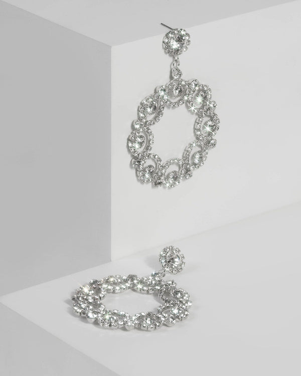 Silver Crystal Encrusted Circle Drop Earrings | Earrings