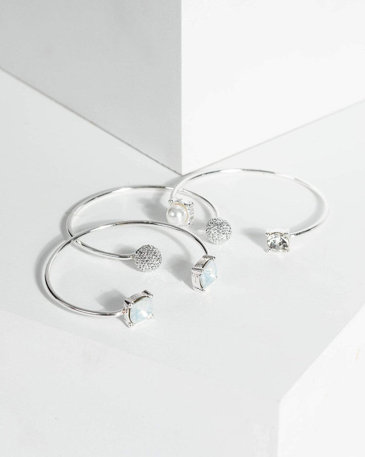 Silver Crystal Fine Cuff 3 Pack Bracelet | Wristwear