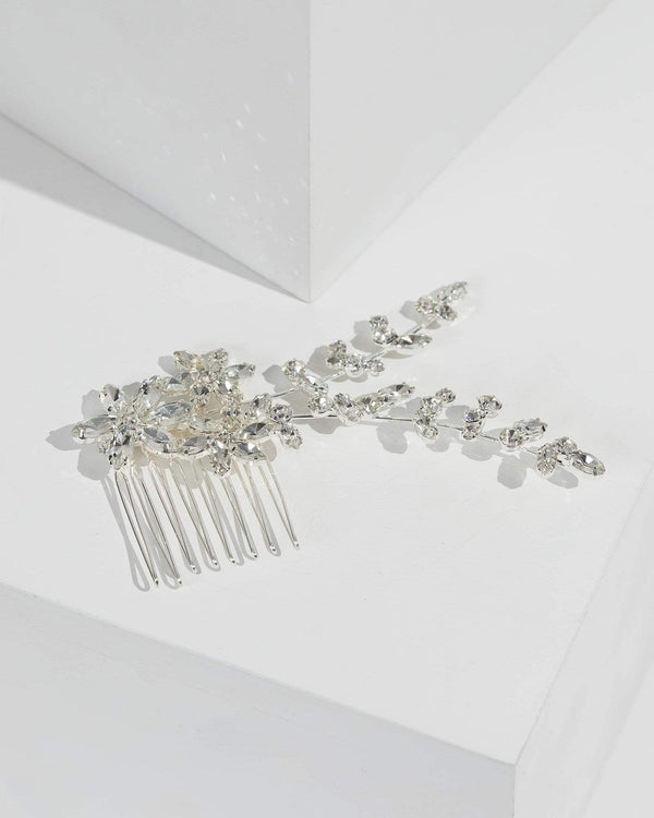 Silver Crystal Flower Comb | Hair Accessories