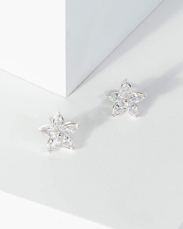 Silver Crystal Flower Stud Earrings | Earrings