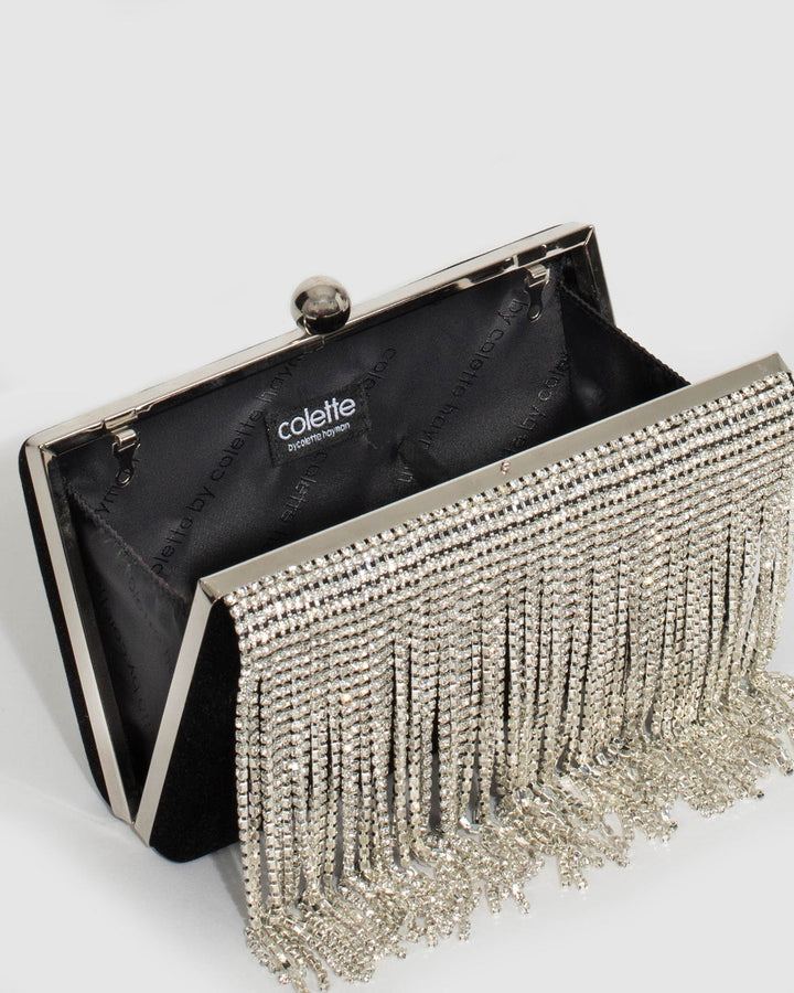 Silver Crystal Fringe Hardcase Clutch Bag | Clutch Bags