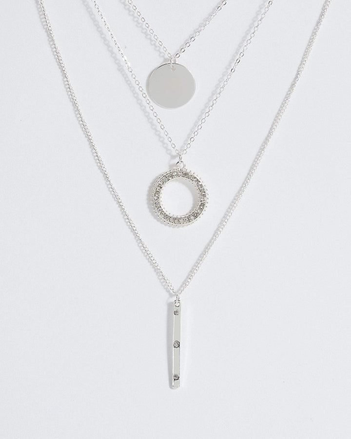 Silver Crystal Halo 3 Layer Necklace | Necklaces