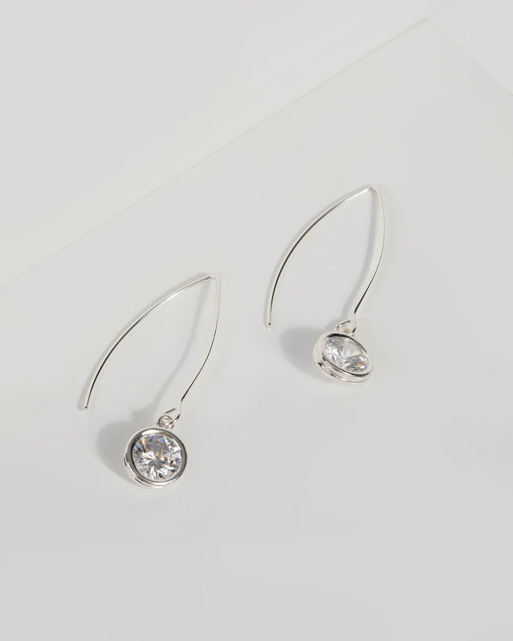Silver Crystal Hook Drop Earrings | Earrings