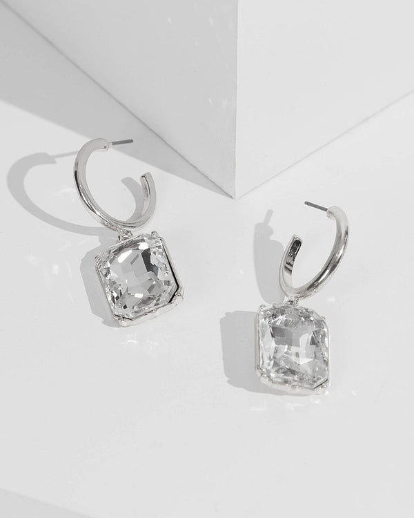 Silver Crystal Hoop Earrings | Earrings