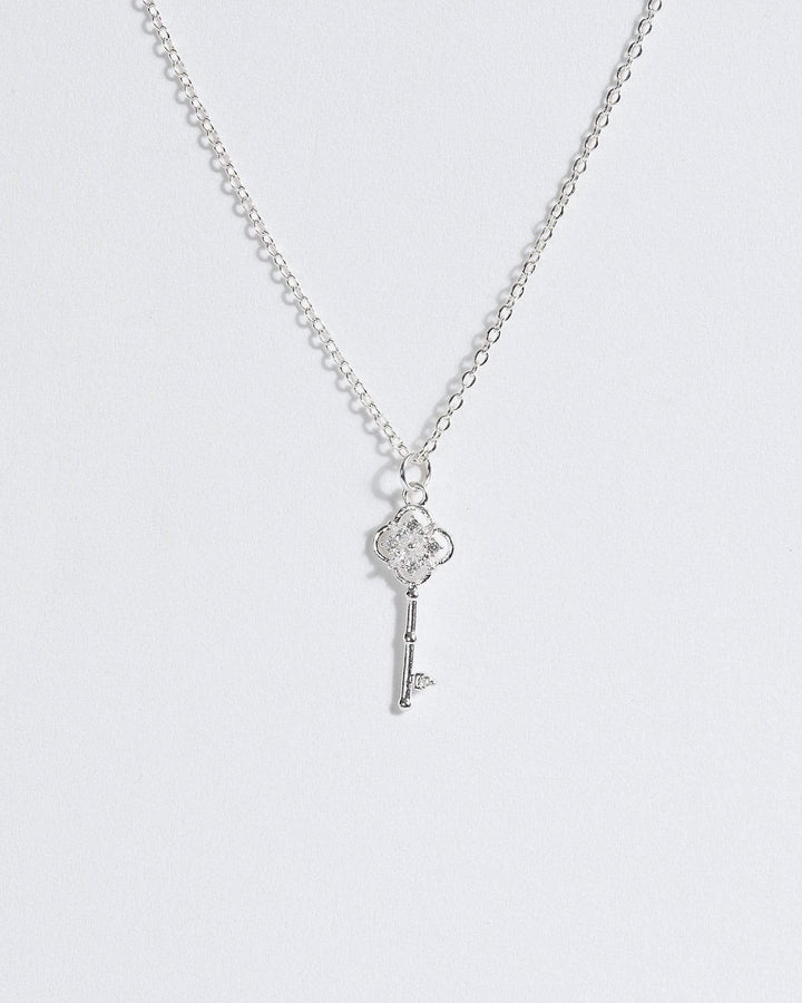 Silver Crystal Key Pendant Necklace | Necklaces