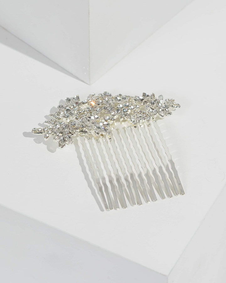 Silver Crystal Leaf Cluster Hair Comb | Hair Accessories