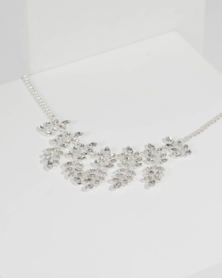Silver Crystal Leaf Drop Necklace | Necklaces