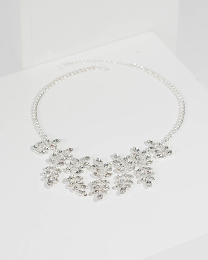 Silver Crystal Leaf Drop Necklace | Necklaces