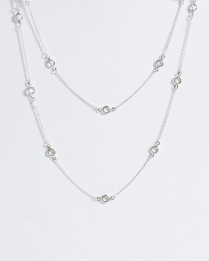 Silver Crystal Long Chain Necklace | Necklaces