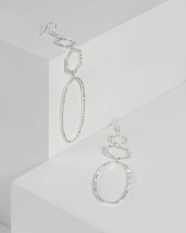 Silver Crystal Oval Drop Earrings | Earrings
