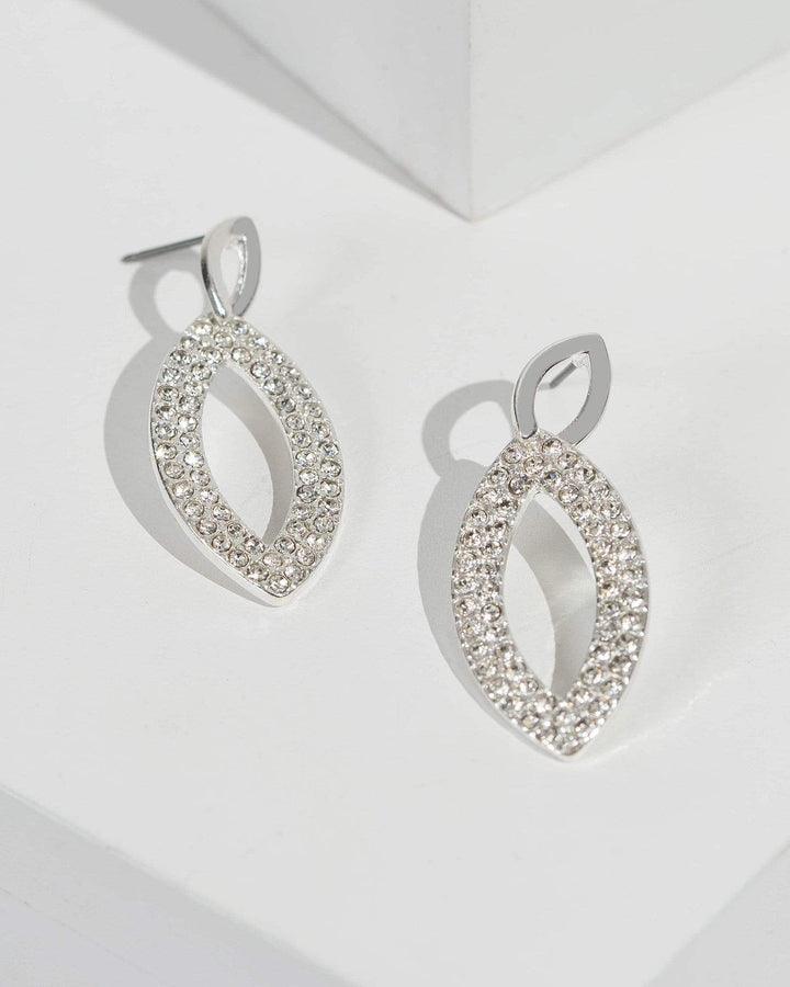 Silver Crystal Pave Drop Link Earrings | Earrings