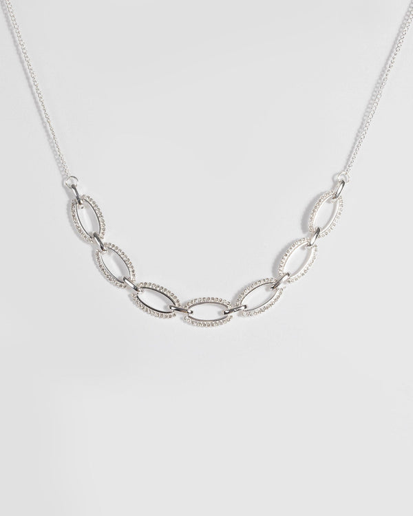 Silver Crystal Pave Oval Necklace | Necklaces