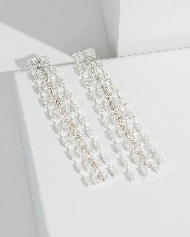 Colette by Colette Hayman Silver Crystal Rectangle Tassel Earrings