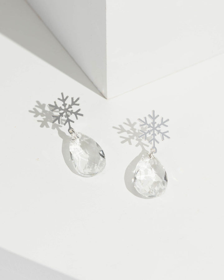 Silver Crystal Snowflake Drop Earrings | Earrings