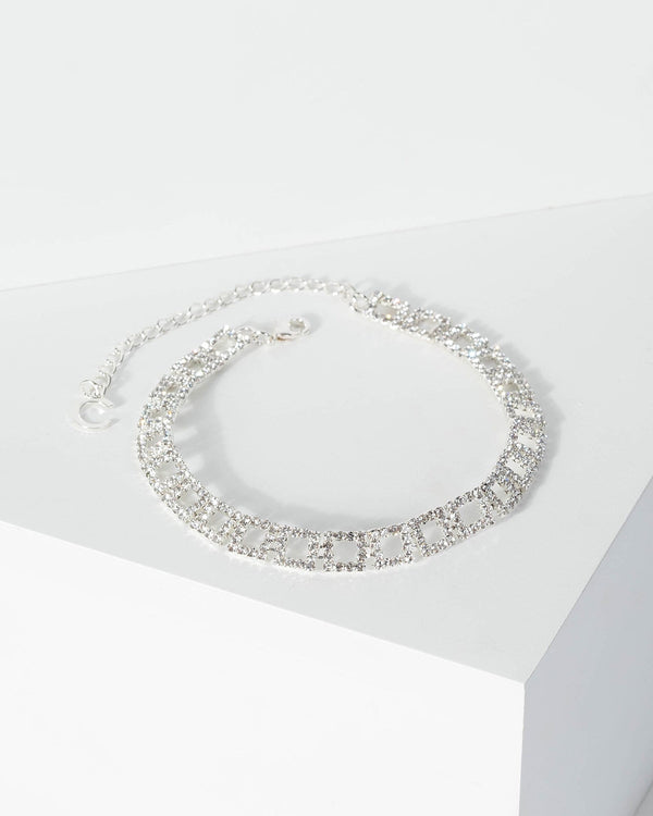Silver Crystal Square Chain Anklet | Accessories