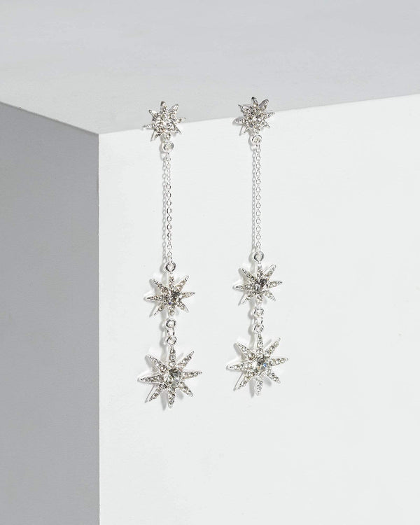 Silver Crystal Star Chain Drop Earrings | Earrings