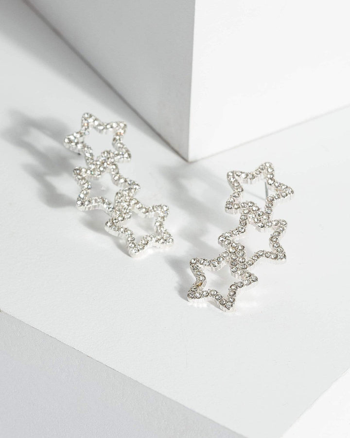Silver Crystal Star Cluster Drop Earrings | Earrings