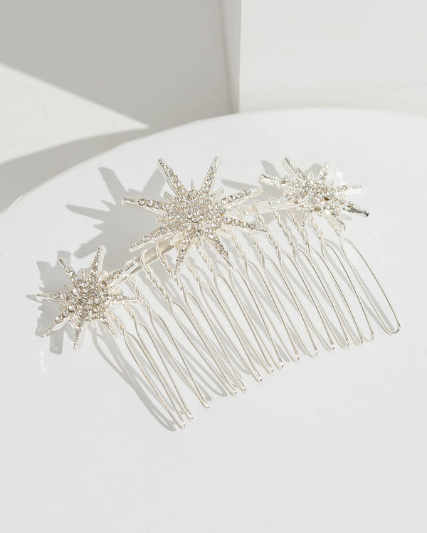 Colette by Colette Hayman Silver Crystal Star Detail Hair Comb