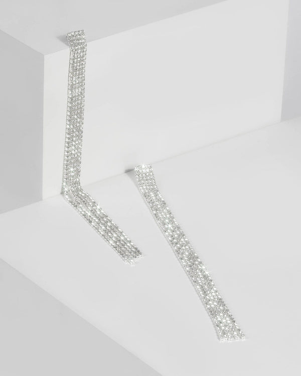 Silver Crystal Statement Tassel Drop Earrings | Earrings