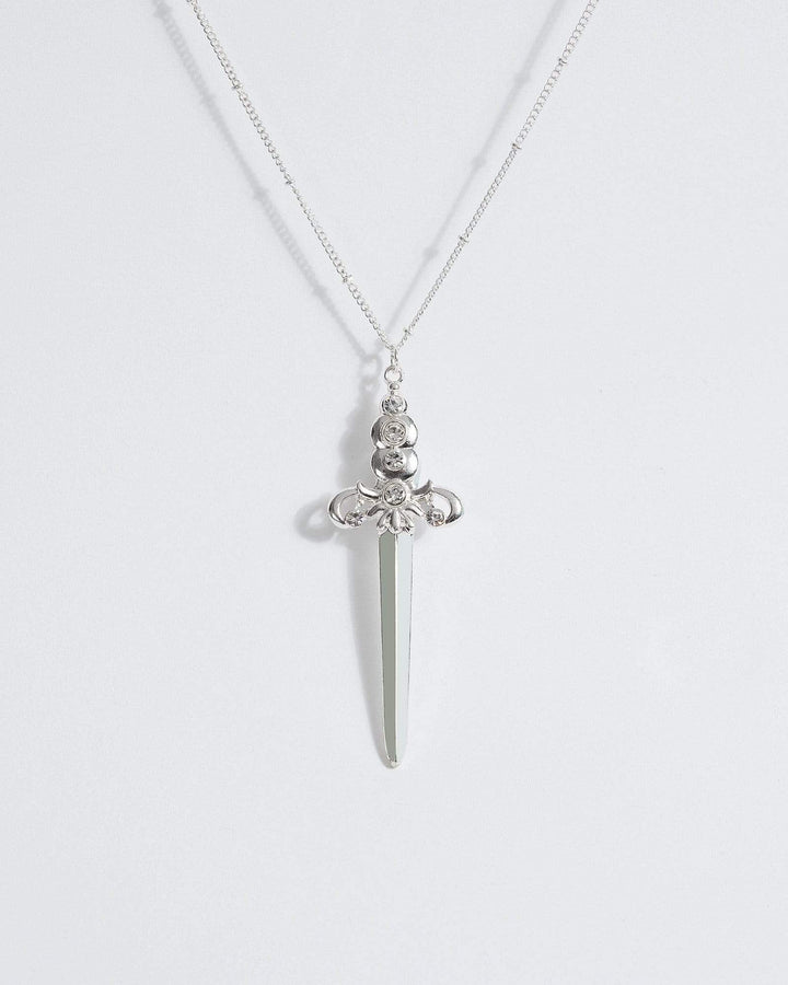Silver Crystal Sword Long Necklace | Necklaces