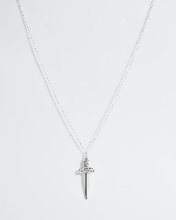 Silver Crystal Sword Long Necklace | Necklaces
