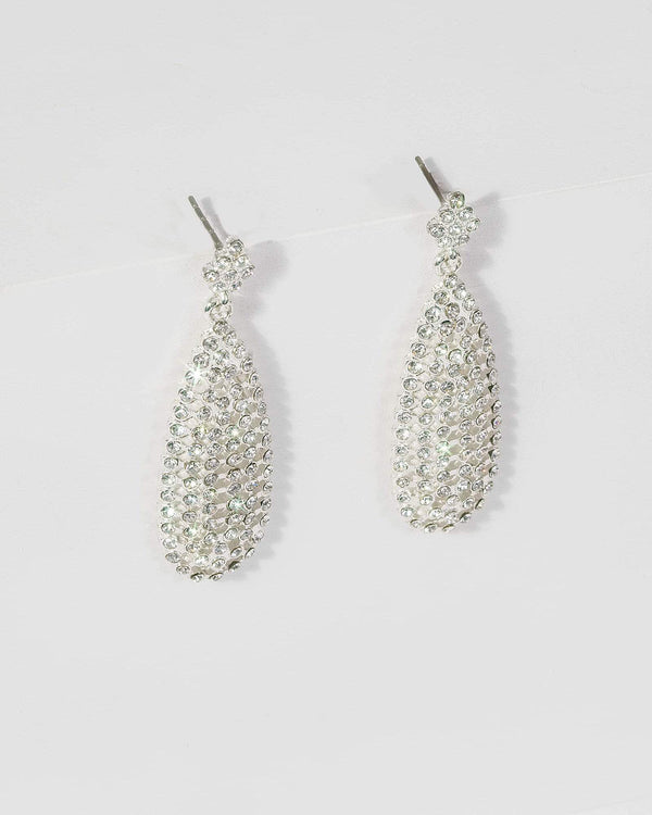 Silver Crystal Tear Drop Earrings | Earrings