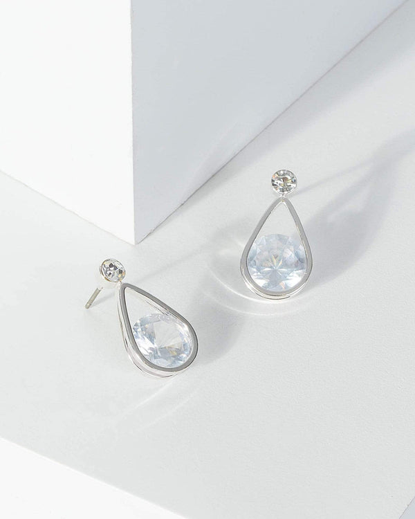 Silver Crystal Tear Drop Stud Earrings | Earrings