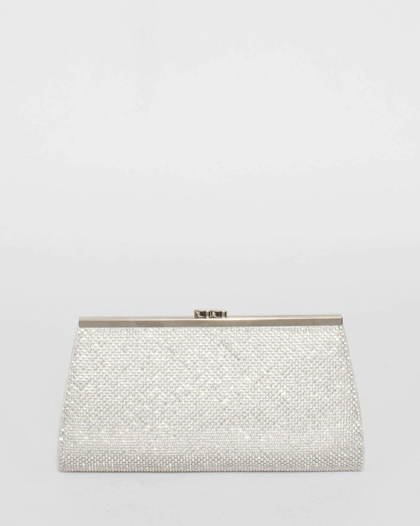 Silver Crystal Top Clasp Clutch | Clutch Bags