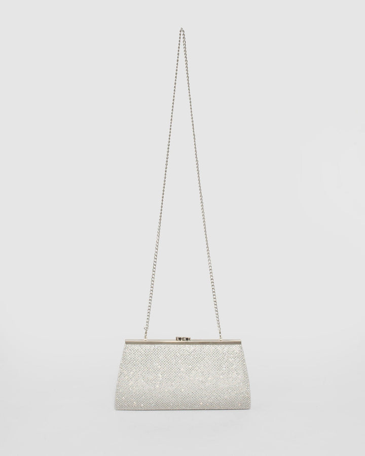 Silver Crystal Top Clasp Clutch | Clutch Bags