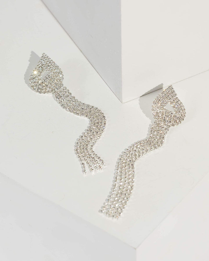 Silver Crystal Triangle And Tassel Drop Earrings | Earrings